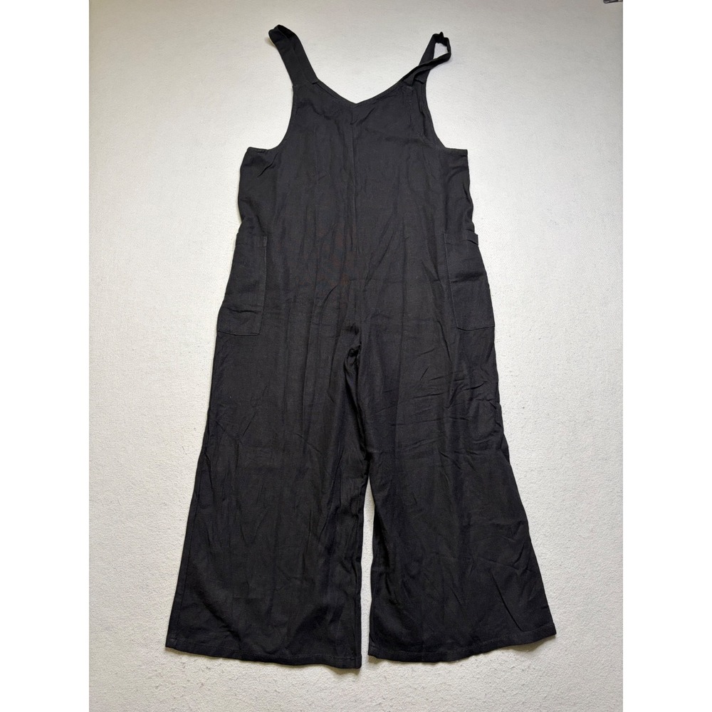 Hunter & Brown Jumpsuit Women S Black HBJ1182 Rayon Linen Wide Leg Overalls